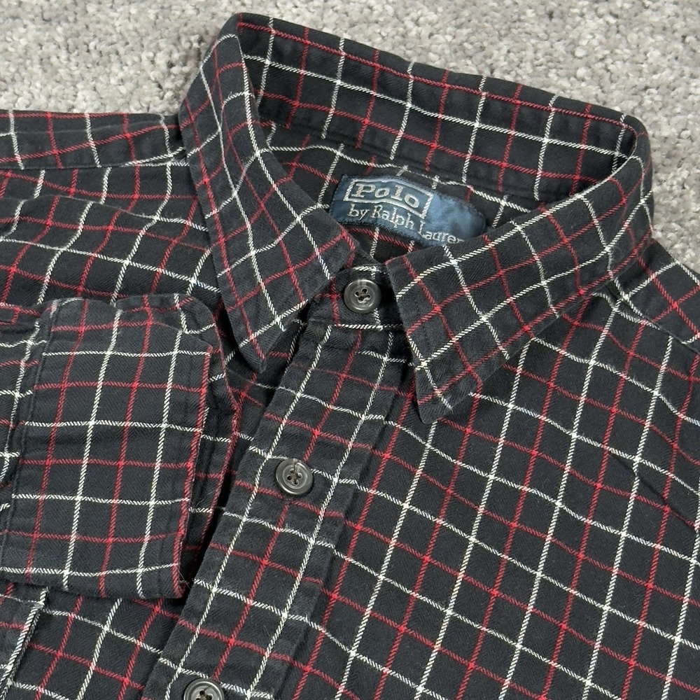 Polo Ralph Lauren Button Shirt Chest Pockets Plaid Mens Large Black